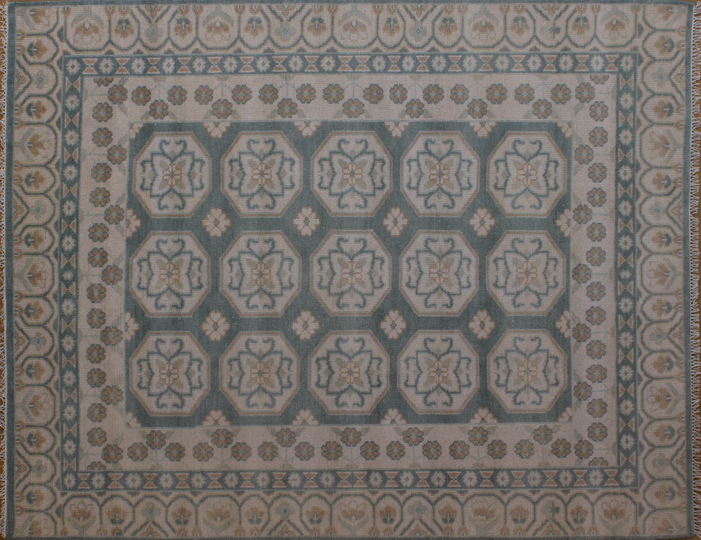 Blue and Ivory Traditional Rug 8ft x 10ft - Handknotted Carpet Manufacturer Mirzapur